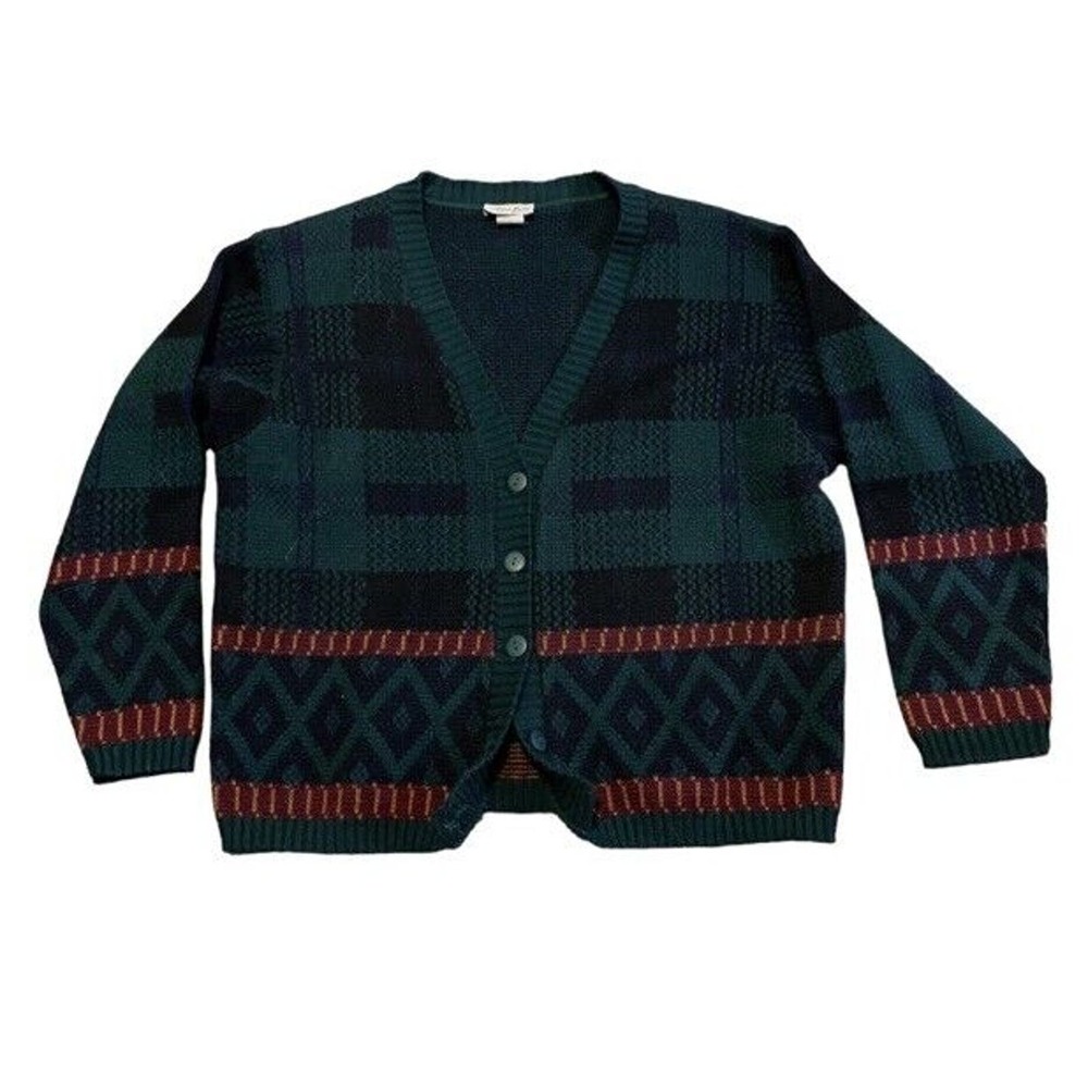 Colter Bay Cardigan Plaid Argyle Blue Green Acrylic Women Small VTG USA MADE